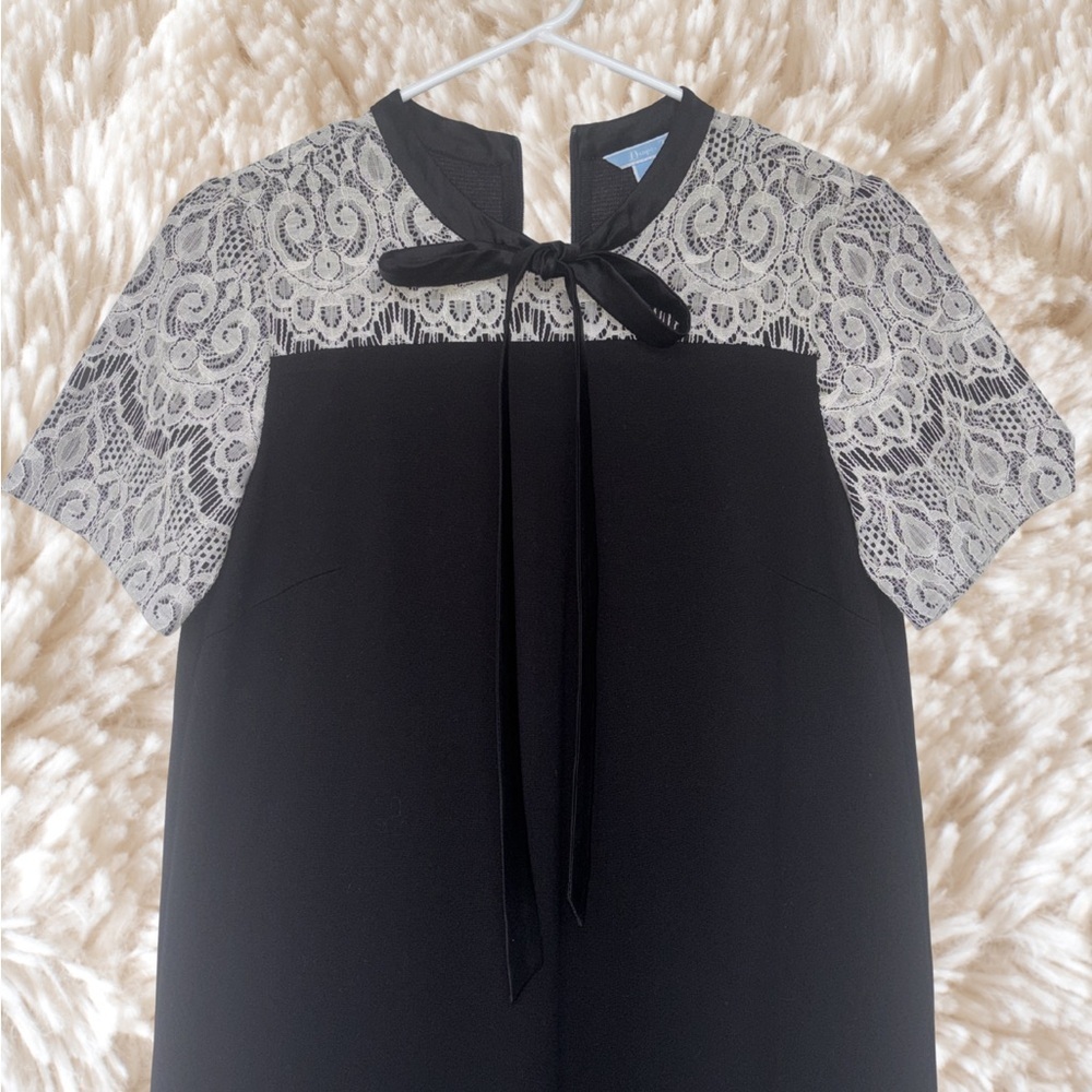 Draper James Black Dress with White Lace Yoke and Neck Bow - Picture 7 of 9